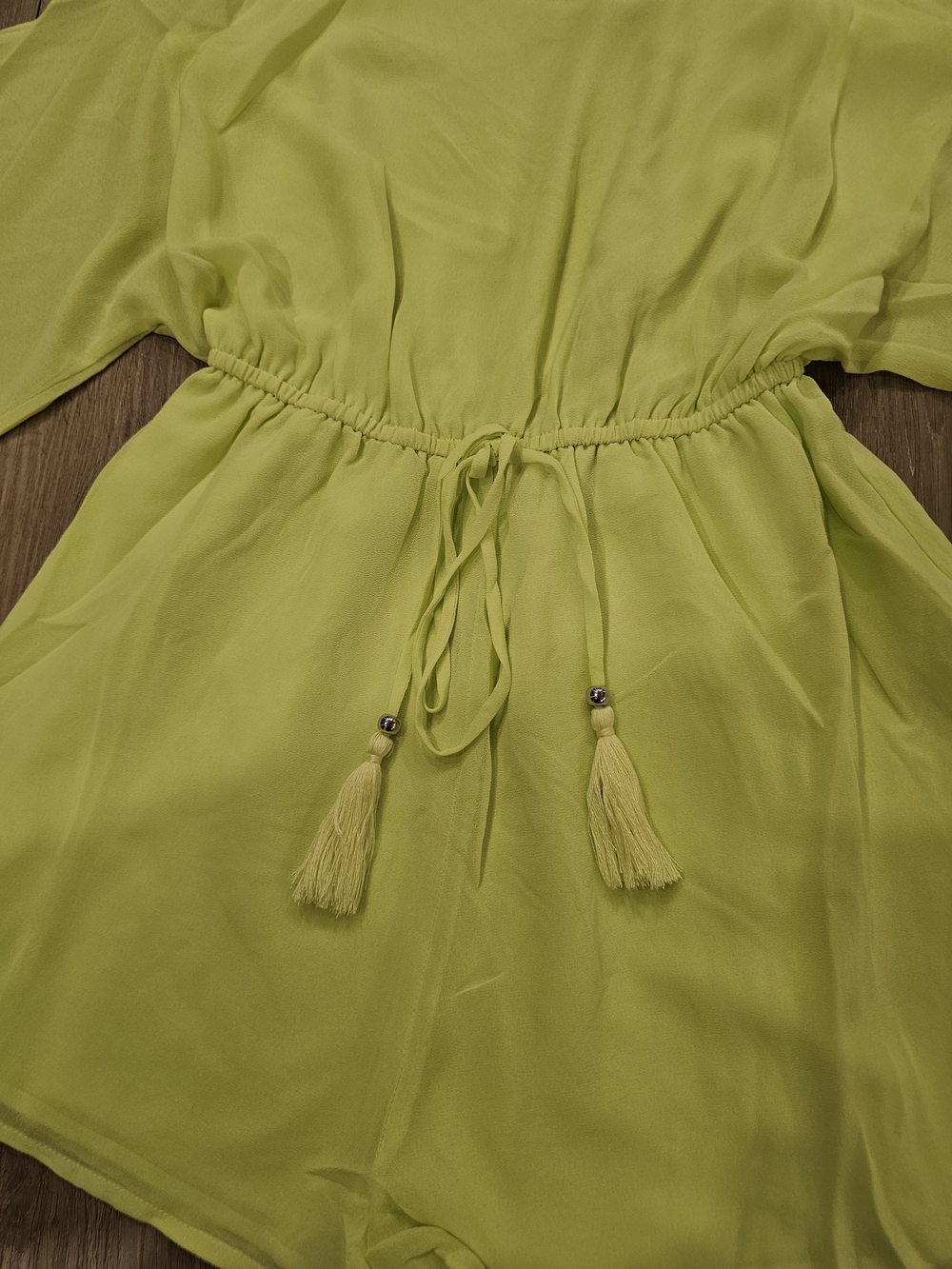 NWT Naked Zebra Neon Lime Green Cold Shoulder Romper With Tassles in Small - Picture 5 of 6